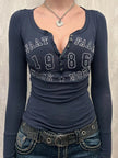 Letter Graphic Button Detail Long Sleeve Shirt  Style Ratio