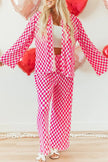 Checkerboard Print Long Sleeve Top and Pants Set  Style Ratio