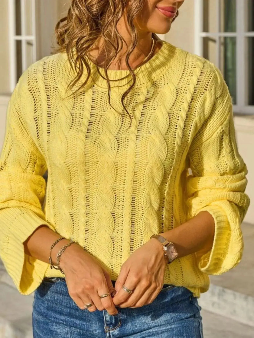 Cable Knit Long Sleeve Knit Top  Style Ratio