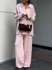 Polo Collar Top and Wide Leg Pants Knit Set  Style Ratio