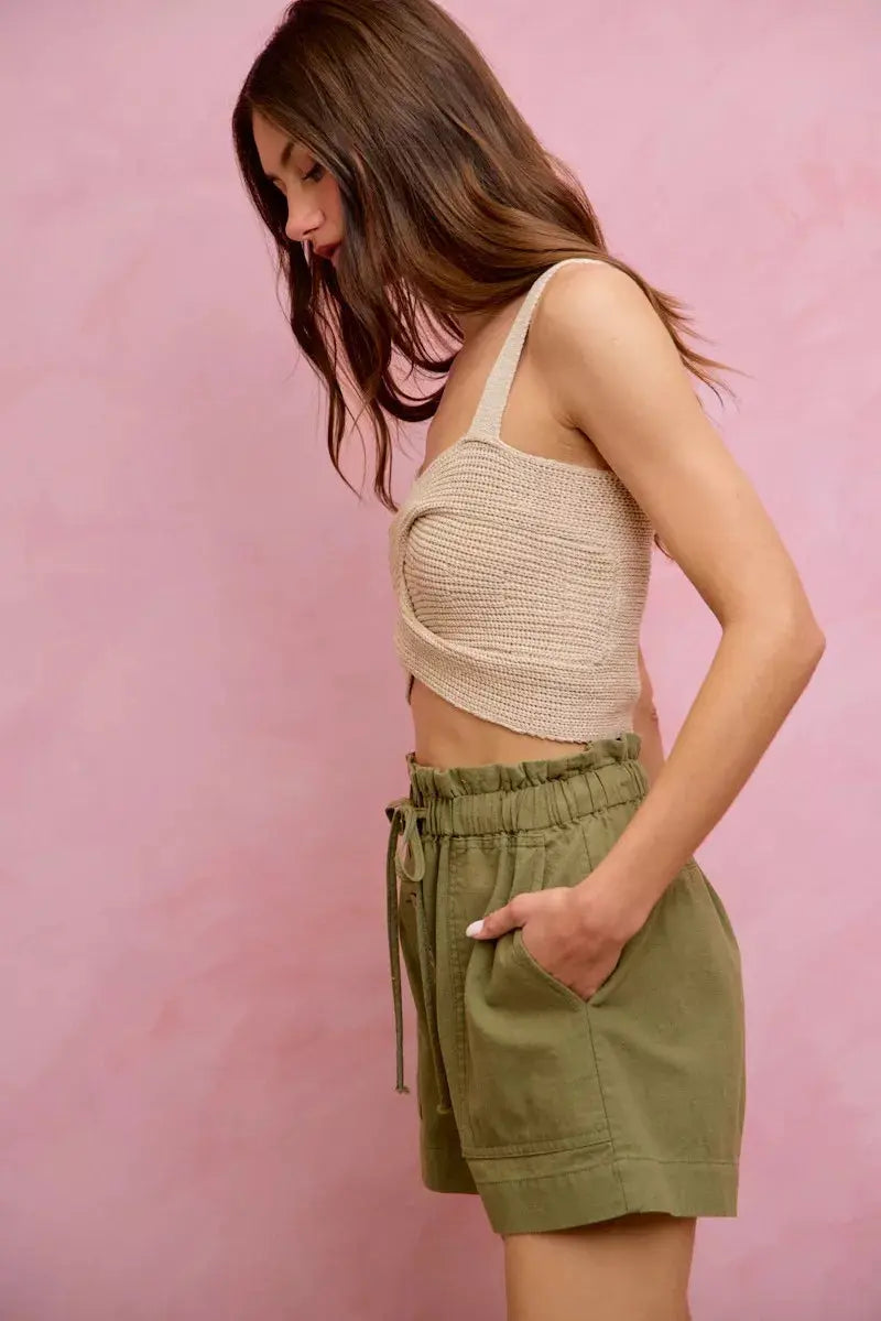 SO ME Paper Bag Patch Pocket Drawstring Twill Shorts  Style Ratio