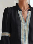 Notched Textured Balloon Sleeve Blouse  Style Ratio