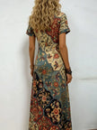 Printed V-Neck Short Sleeve Midi Dress  Style Ratio