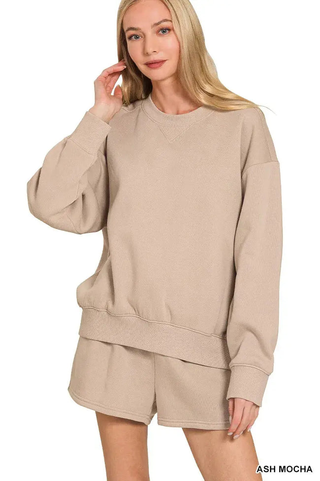Zenana Fleece Long Sleeve Sweatshirts & Shorts Set  Style Ratio