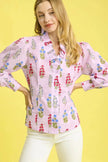 Umgee Floral Print Lantern Sleeve Button Down Blouse  Style Ratio