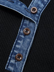 Denim Trim Button Detail Short Sleeve Shirt  Style Ratio