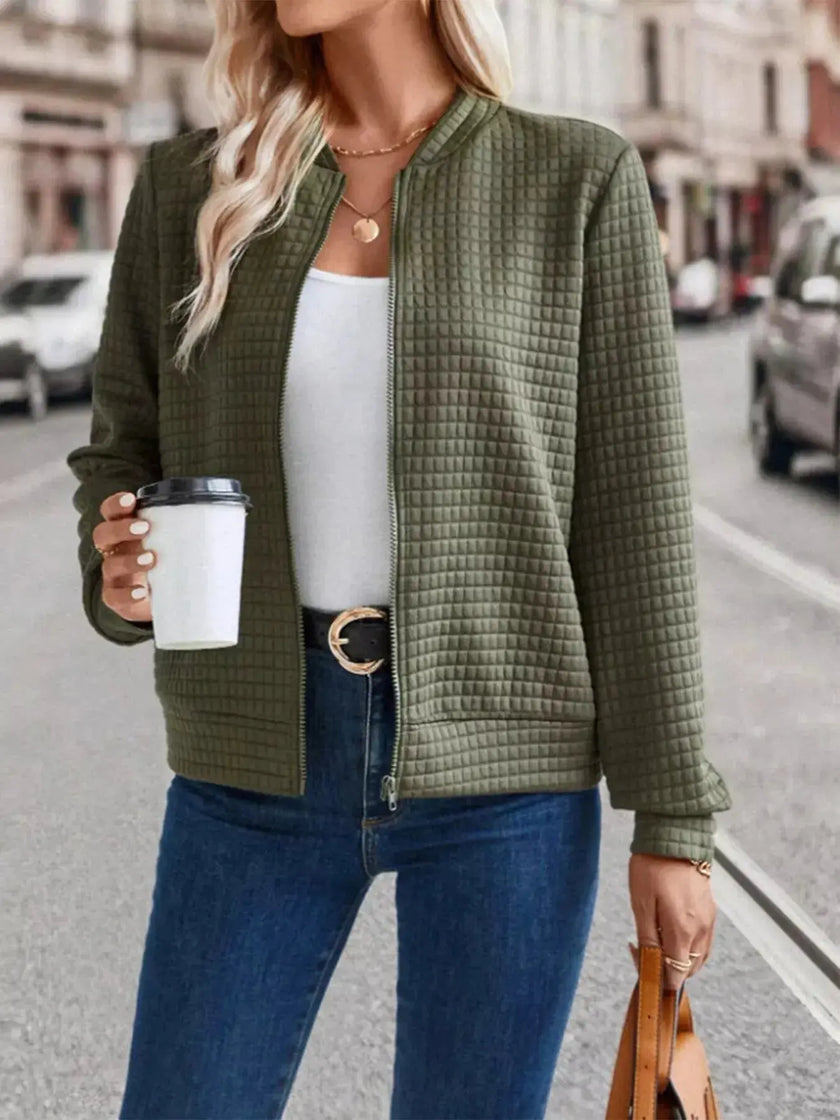 Textured Zip-Up Long Sleeve Jacket  Style Ratio