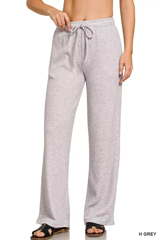 Zenana Ribbed Drawstring Wide Leg Pants  Style Ratio