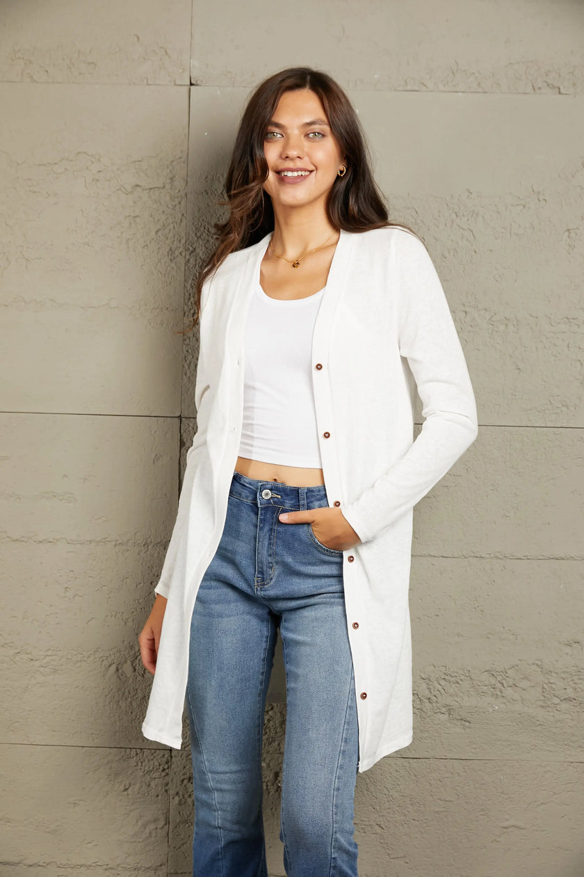 Button Down Long Sleeve Longline Cardigan  Style Ratio