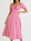 Puff Sleeve Tie Front Slit Midi Dress  Style Ratio
