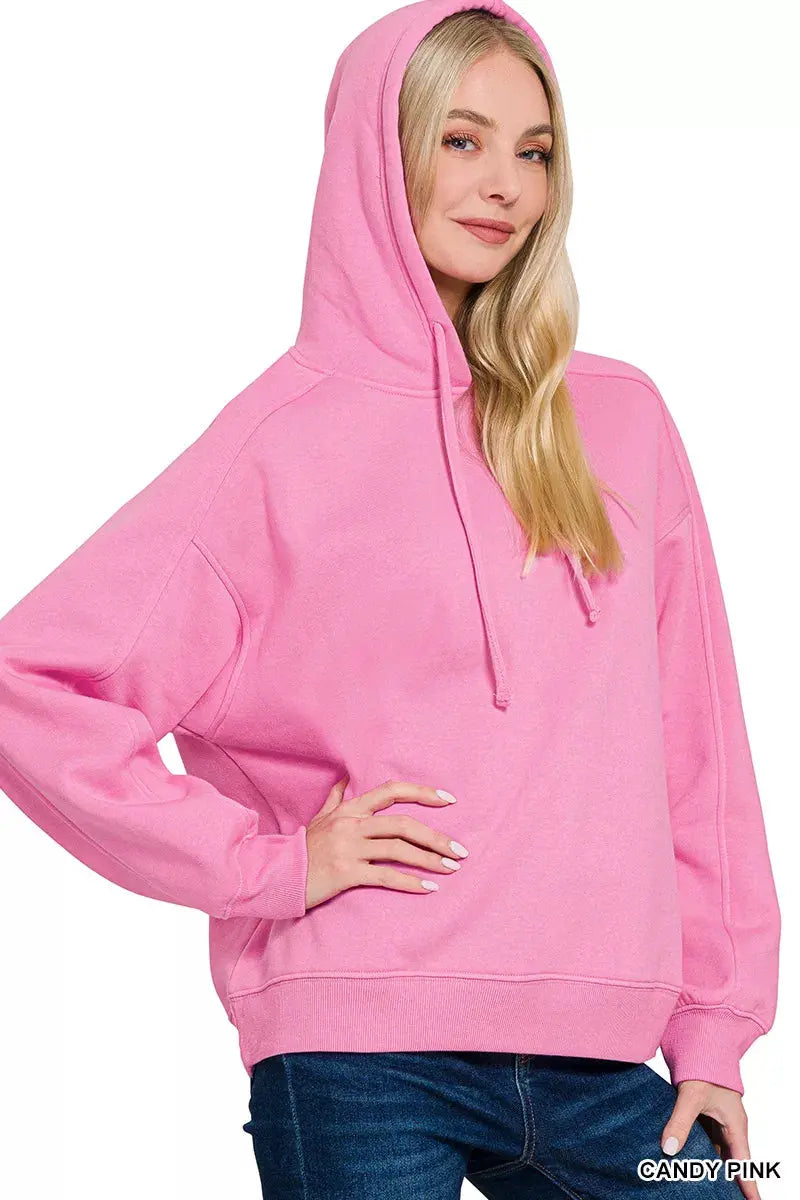 Zenana Drawstring Relaxed Fit Fleece Hoodie  Style Ratio