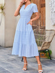 Tiered Notched Short Sleeve Dress  Style Ratio