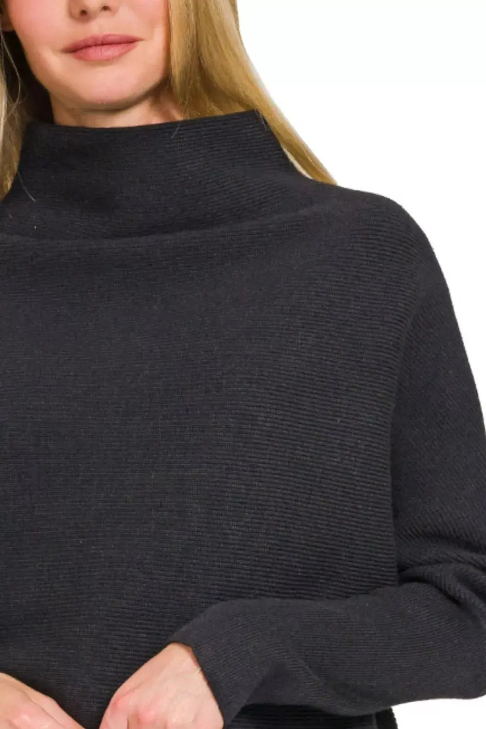 Zenana Viscose Dolman Sleeve Mock Neck Sweater  Style Ratio