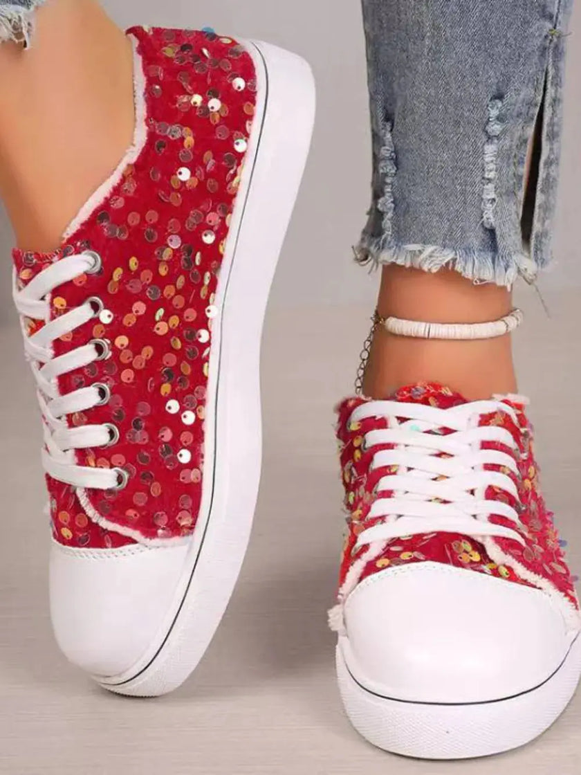 Sequin Round Toe Flat Sneakers  Style Ratio
