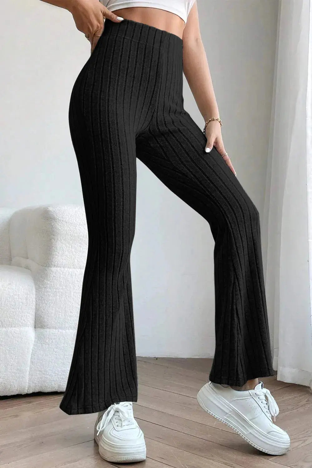 Basic Bae Full Size Ribbed High Waist Flare Pants  Style Ratio