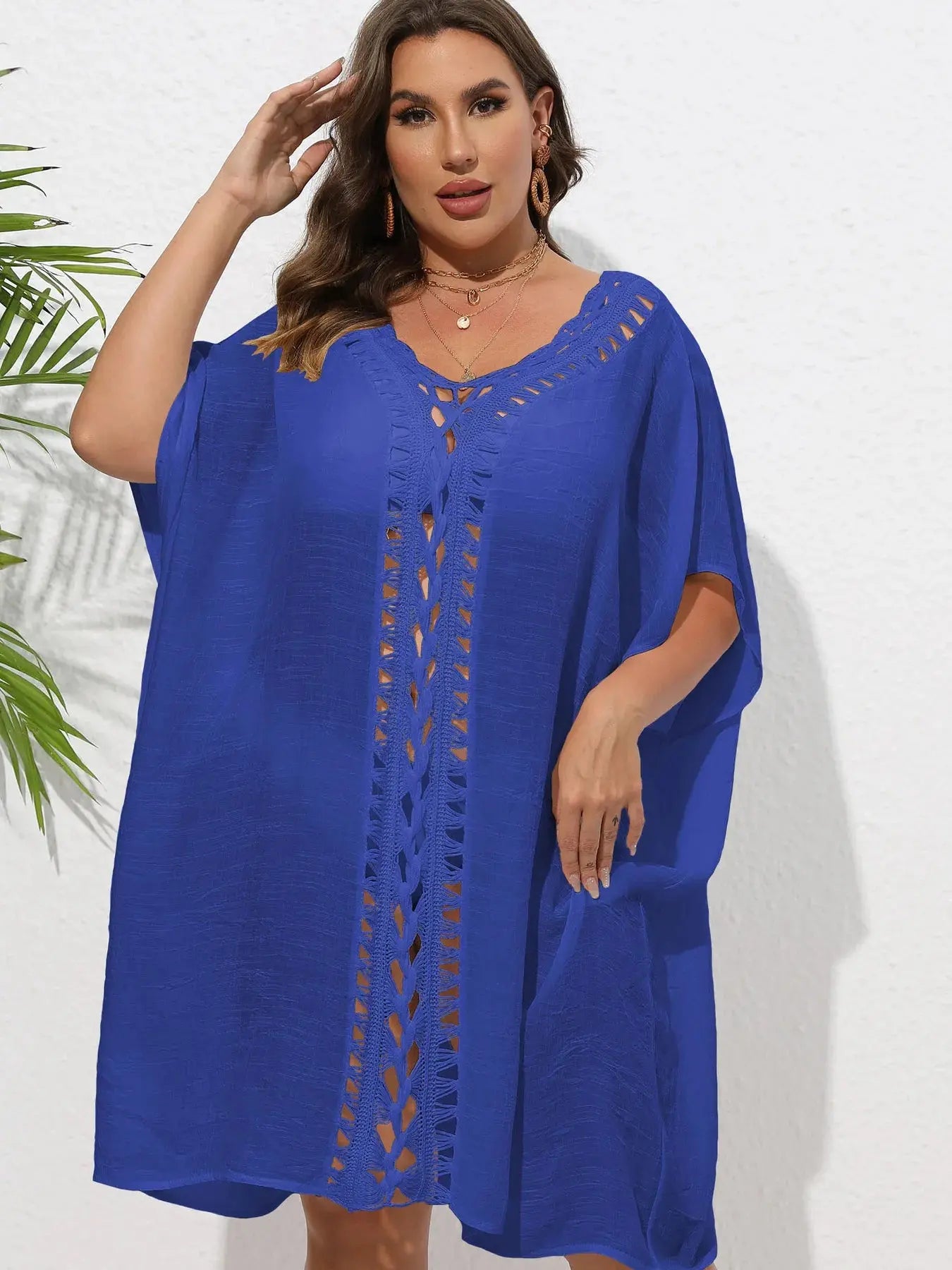 Crochet Trim V-Neck Beach Cover Up  Style Ratio