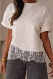 Asymmetric Lace Hem Patchwork Tee  Style Ratio