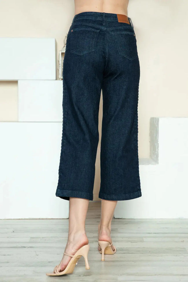Judy Blue Full Size Side Seam Braid Detail Crop Wide Leg Jeans  Style Ratio