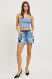 RISEN Elastic Band Slouchy Denim Shorts with Star Patched Details  Style Ratio