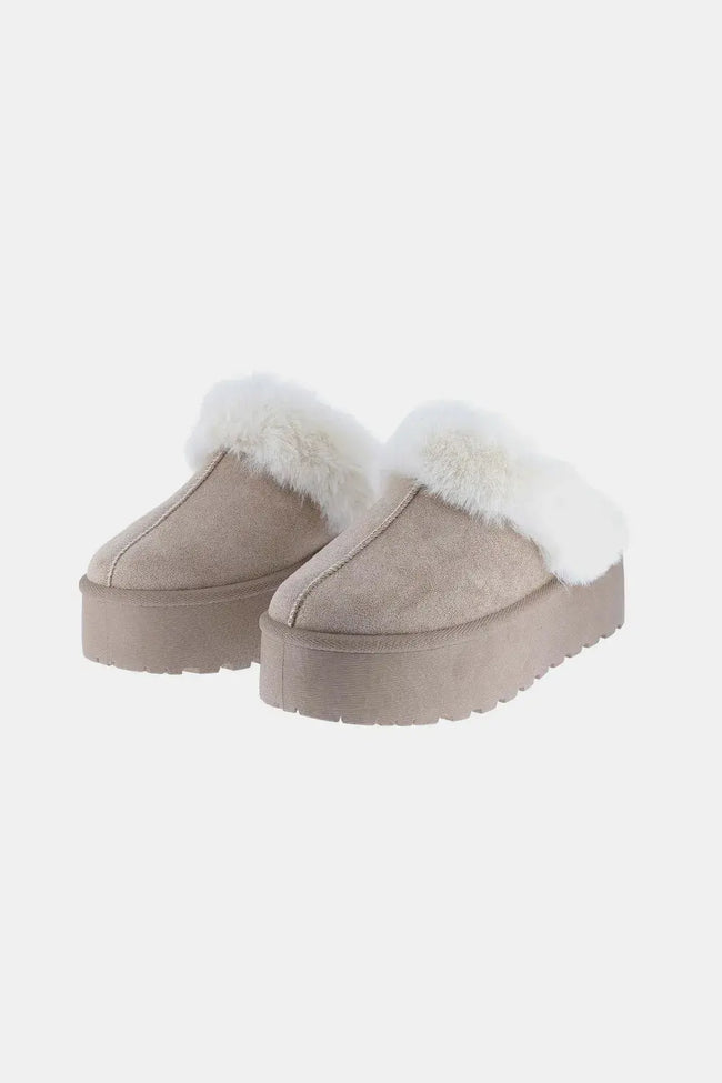 Weeboo Thick Bottom Fur Trim Slip Ons  Style Ratio