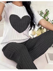 Heart Ribbed Knit Top and Pants Lounge Set  Style Ratio