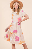 Bombom Floral Round Neck Short Sleeve Tiered Dress  Style Ratio