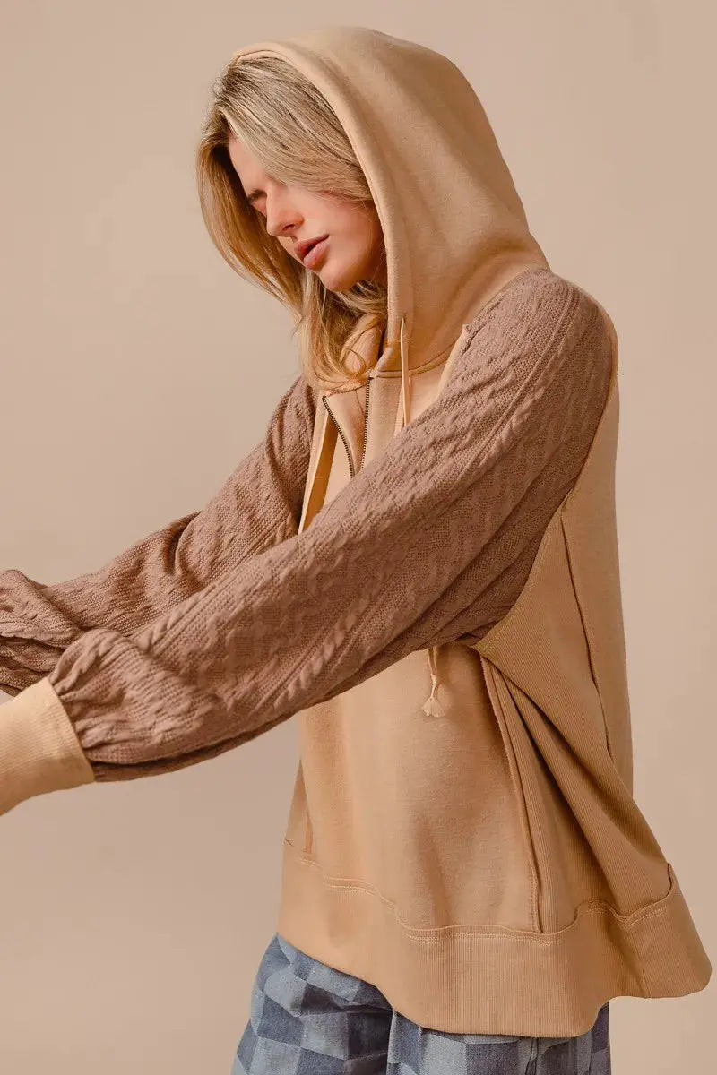 BiBi Half Zip French Terry Hoodie with Kint Sleeves  Style Ratio