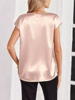 Satin V-Neck Short Sleeve Blouse  Style Ratio