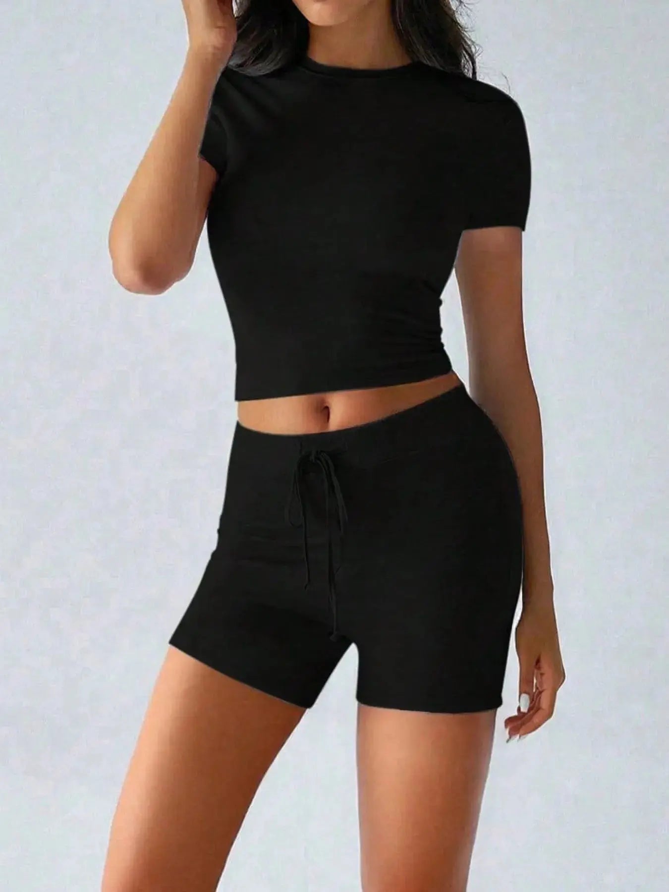Round Neck Short Sleeve Top and Shorts Loungewear  Style Ratio
