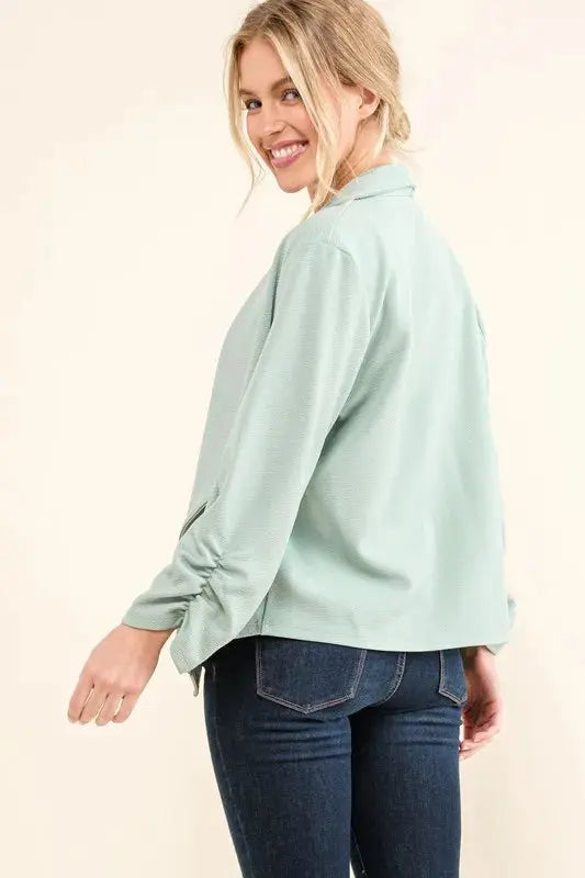And The Why Stretch Non-Wrinkled Basic Open-Front Blazer  Style Ratio