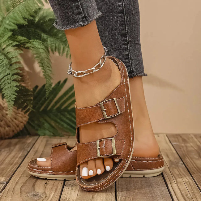 Double Buckle Platform Sandals  Style Ratio