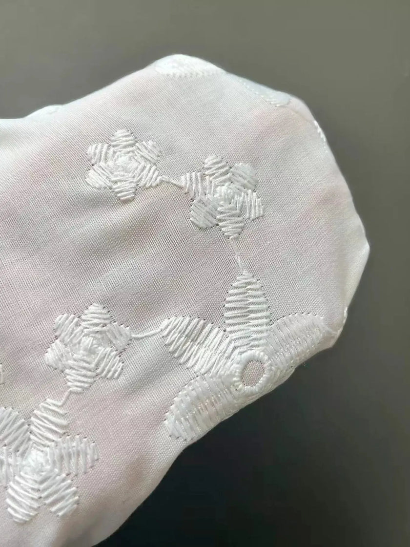 Floral Embroidered Ruffle Trim Top  Style Ratio