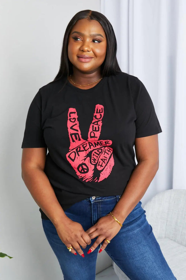 mineB Full Size Graphic Tunic Short Sleeve Shirt  Style Ratio