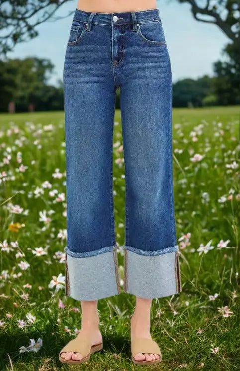 RISEN Full Size Mid Rise Wide Cuffed Jeans  Style Ratio