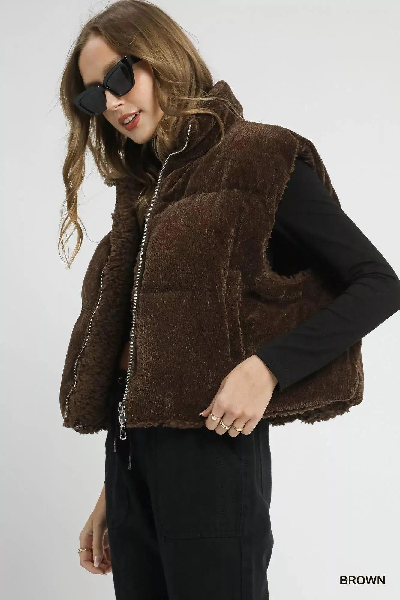 Umgee Sherpa-Lined Zip Vest with Drawstring Hem  Style Ratio