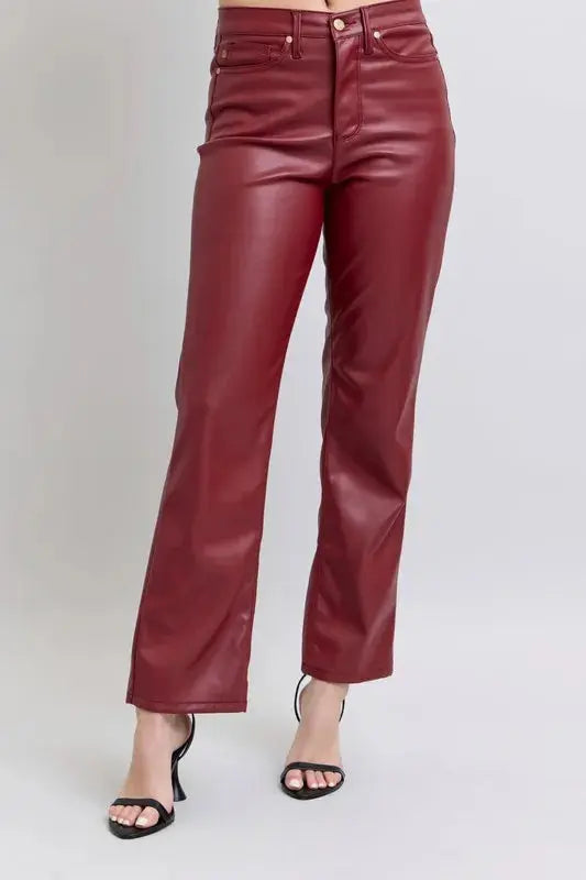 Judy Blue Full Size High Waist Tummy Control Faux Leather Straight Pants  Style Ratio