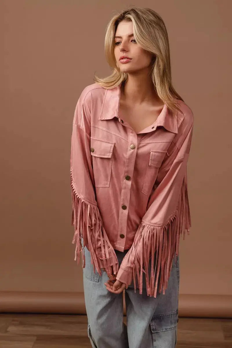 BiBi Suede Fringe Long Sleeve Jacket  Style Ratio