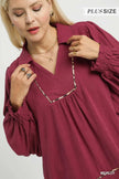 Umgee Full Size Linen Scallop Hem Blouse with Contrast Trim  Style Ratio