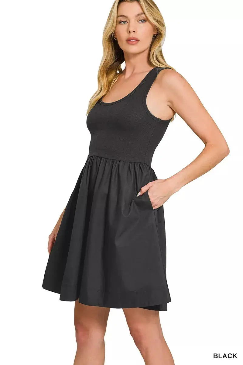 Zenana Combined Knit & Woven Midi Dress  Style Ratio