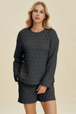 Double Take Texture Round Neck Long Sleeve Top and Shorts Set  Style Ratio