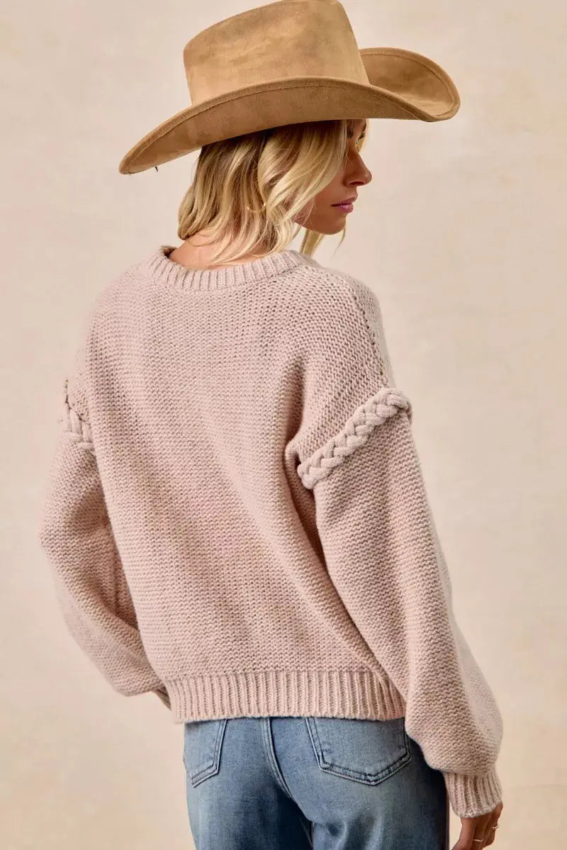 BiBi Cable Knit Sweater with Shoulder Braid Detail  Style Ratio