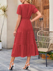 Tiered Notched Short Sleeve Dress  Style Ratio
