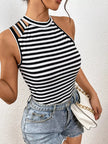 Striped Cutout Shoulder Tank Top  Style Ratio