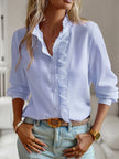 Striped Ruffle Detail Button-Up Blouse  Style Ratio