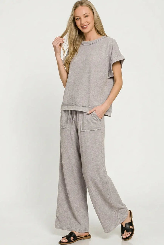 Zenana Washed Short Sleeve & Long Pants Loungewear  Style Ratio