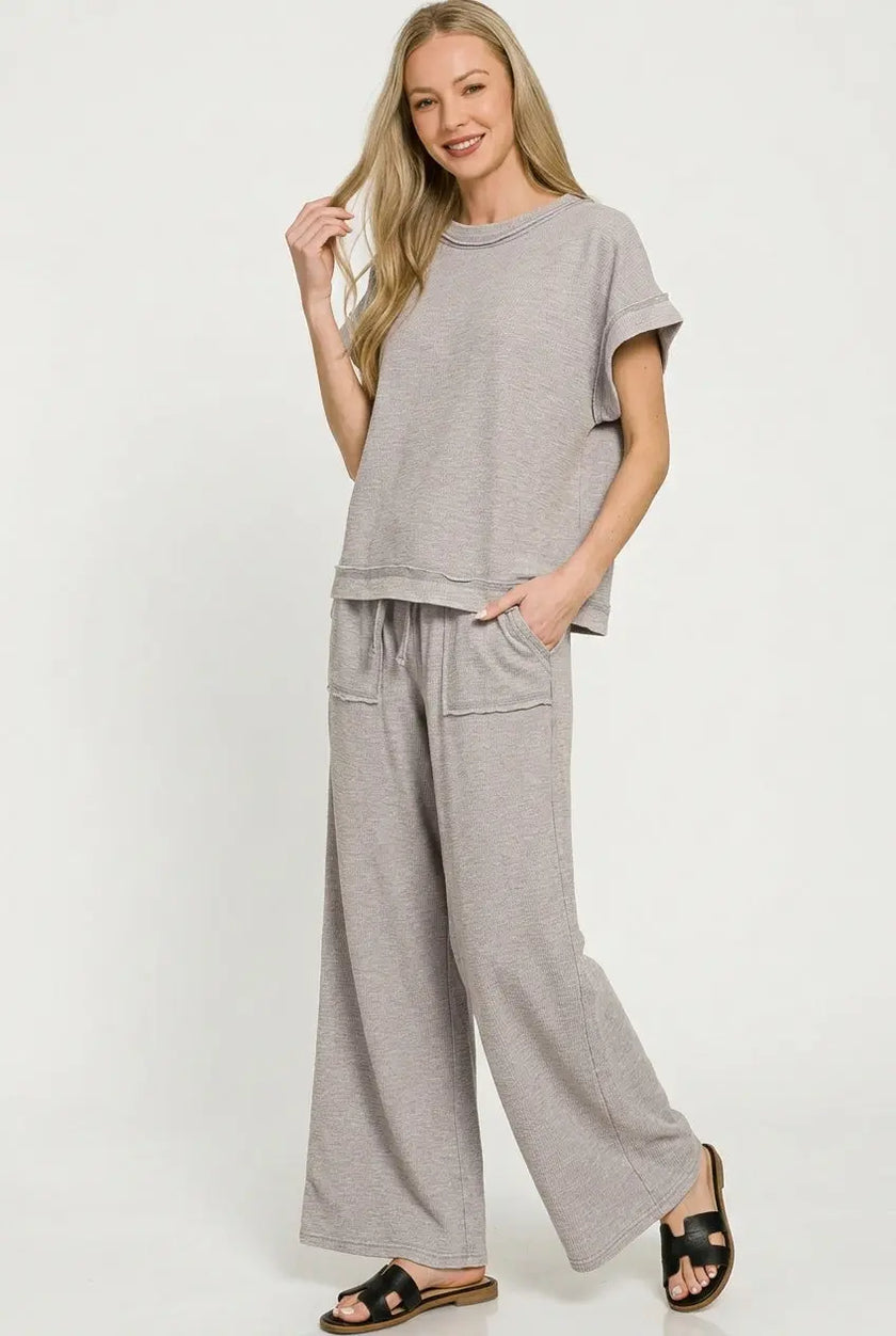 Zenana Washed Short Sleeve & Long Pants Loungewear  Style Ratio