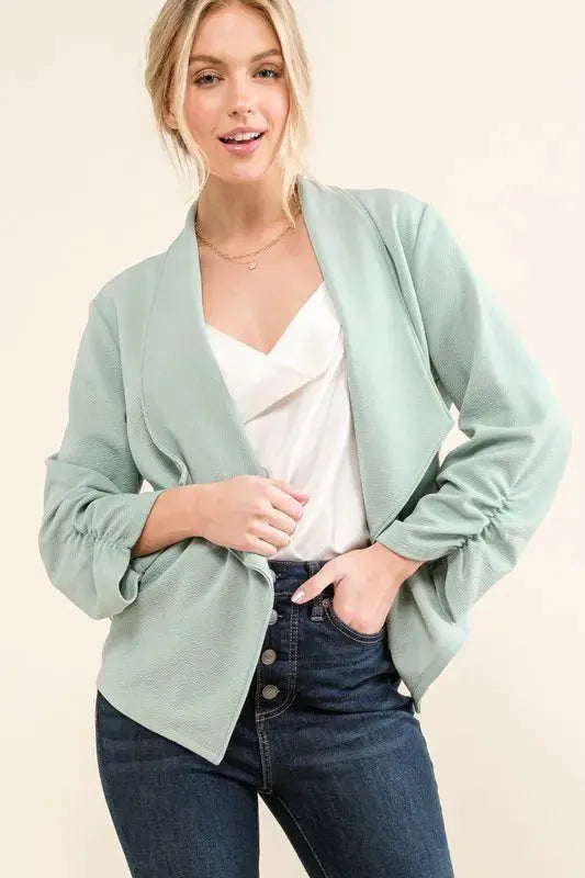 And The Why Stretch Non-Wrinkled Basic Open-Front Blazer  Style Ratio