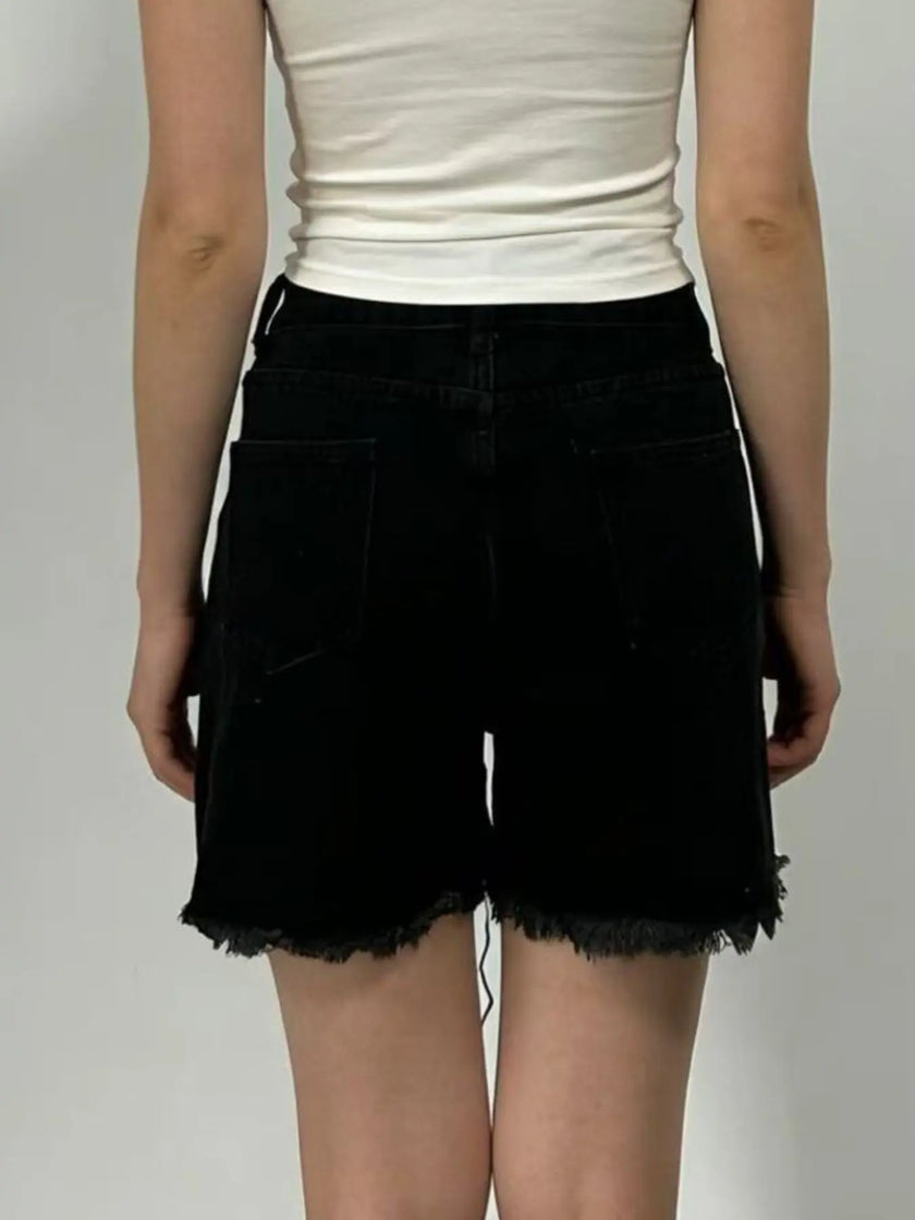 Rhinestone Chain Raw Hem Denim Shorts  Style Ratio