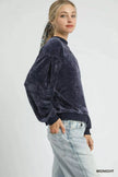 Umgee Velour Crewneck Balloon Sleeve Sweatshirt  Style Ratio