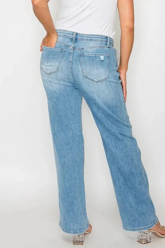 bytos Full Size Distressed High Rise Straight Jeans  Style Ratio